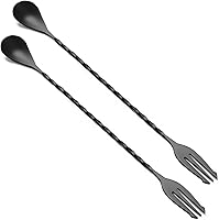 Vista 1 de BRIOUT 2 Piezas Cucharas de Bar, Agitador de Bebidas de Mango Largo de 12 Pulgadas, Cucharas de Mezcla de Cóctel de Bar de Acero Inoxidable con Negro