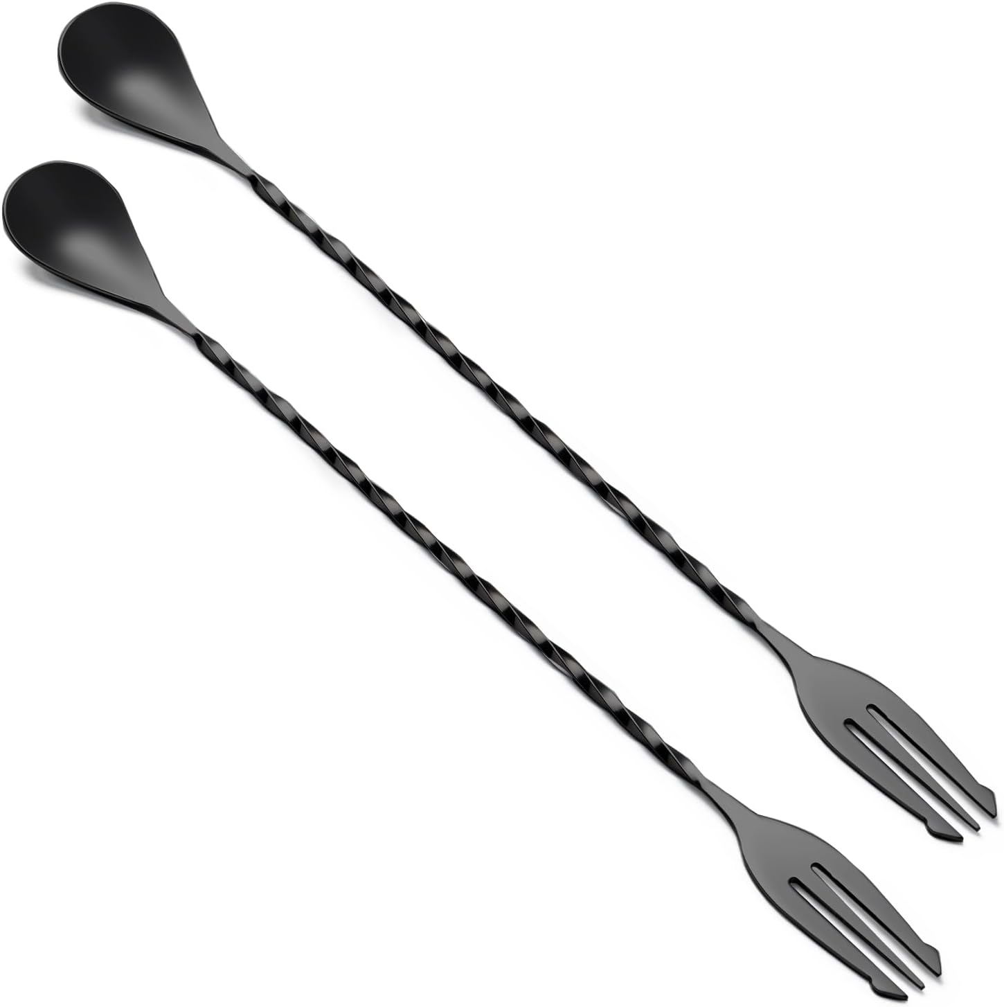 2 Pcs Bar Spoon, 12 Inches Long Handle Drink Stirrer, Stainless Steel Bar Cocktail Mixing Spoons with Double Ended Design for Stirring, Black