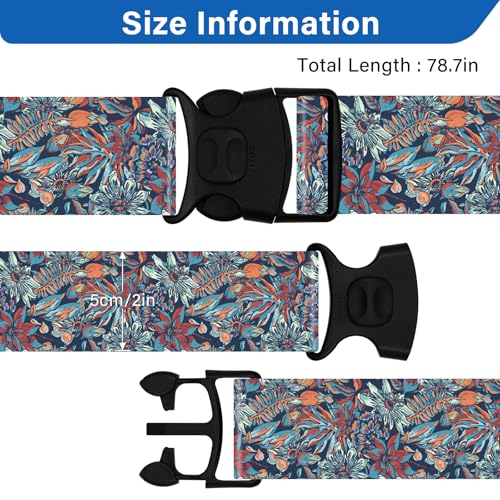Image of Luggage Straps for Suitcases, Travel Adjustable Belt with Quick Release Buckle, Heavy Duty Nylon Bag Packing Strap, Unique Bright Identifiers Business Travel Accessories (2 Pack) - Blue Flowers
