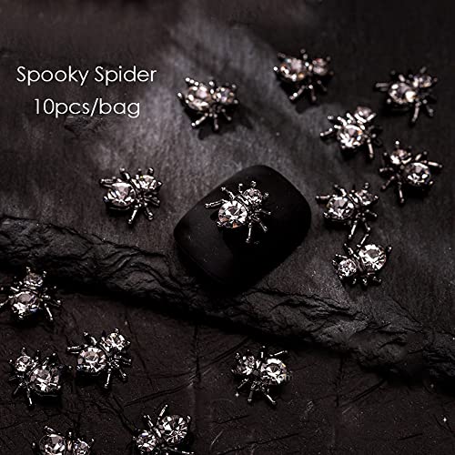 10 Pcs/Lot Glitter Gold Spider 3D Nail Charms Jewelry Diy Pearl Alloy Nail Art Decorations Nails Tools Halloween Spider 3D Alloy Metal Manicure Accessories Nail Charms Rhinestone Decorations (A) #TOP1