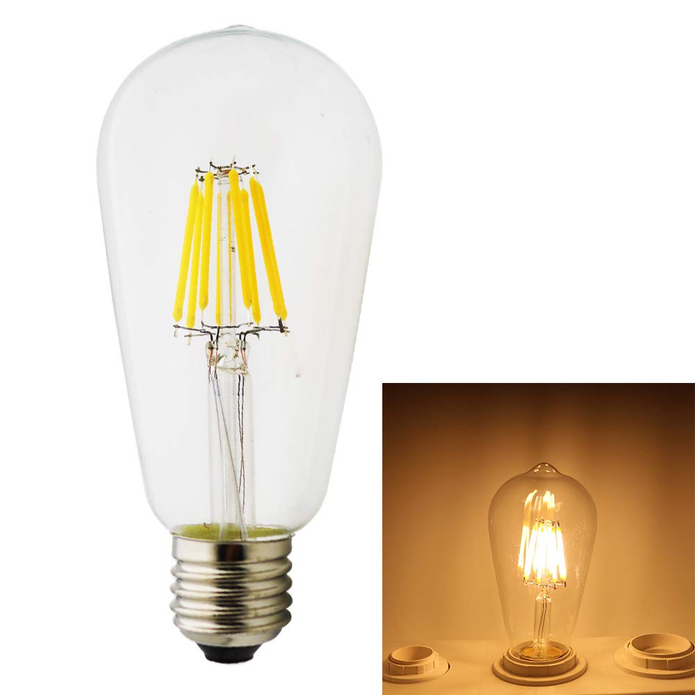 LED Vintage Edison Bulb ST64-8W LED Light Filament Bulb Clear Glass Cover lamp E26 E27 Base Clear Warm