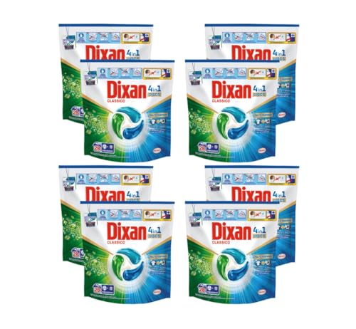 Dixan DISCS 4in1 Classico Detersivo Lavatrice 8 confezioni da (28 Lavaggi), Capsule lavatrice per una pulizia profonda del bucato e freschezza igienica per la lavatrice, Rimuove le macchie da 20°C