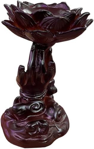 Miniatura 2 de Base de bola de cristal de resina Lotus Guanyin Hand Stands Ornamento puede sostener diámetro 1.6-3.1 in Bola Decoración del hogar (rojo)