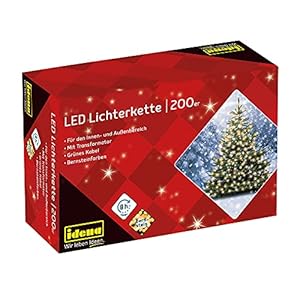 Idena 31224 – LED lichtketting met 200 LED in barnsteenkleuren, met 8 uur timer functie en transformator, ca. 27,9 m lang, binnen en buiten, voor feesten, Kerstmis, decoratie, bruiloft