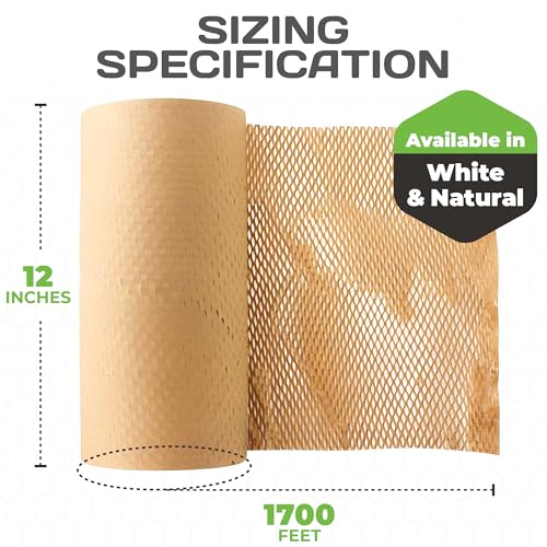 HexcelPack HexaFil Honeycomb Packing Paper - Eco-Friendly, Sustainable Filler for Shipping and Moving, Cushioned Packing Material in Dispenser Box, Alternative to Bubble Wrap - White, 12