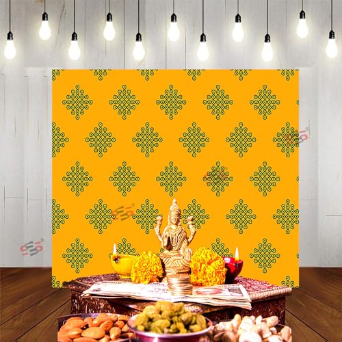 Image of S2S Fabric Backdrop Cloth for Pooja Decoration Traditional, Background Decoration Cloth for Pooja Background Curtain Cloth for Festival Fabric 5 Feet Height & 5 Feet Width MUGGU Small Mango