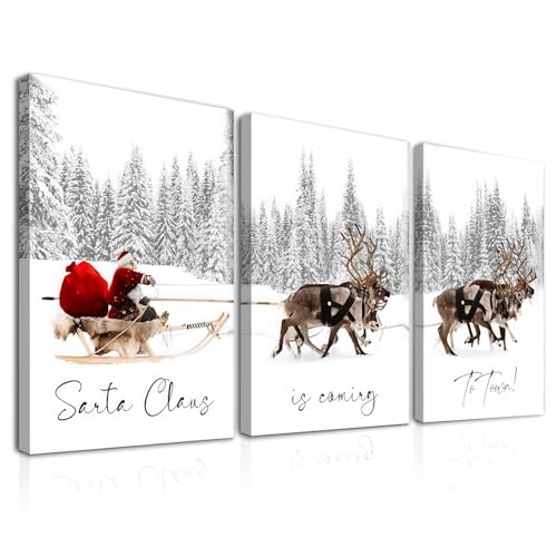 Dazzlewall 3Pcs Weihnachten Wandkunst Poster, Weihnachtsmann Kommt In...