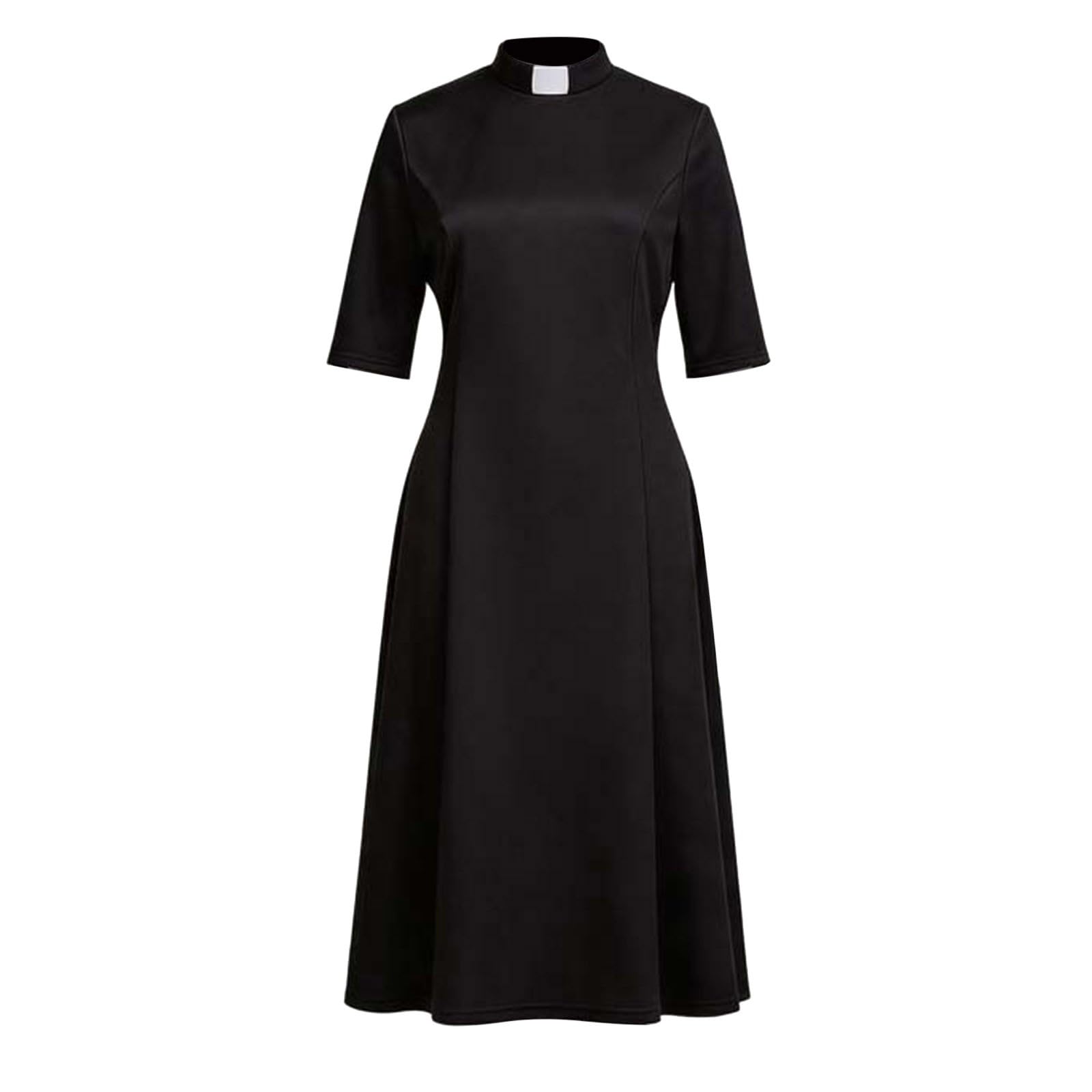 Damen Trachtenkleid Dirndlkleid Midi mit Dirndlschürze Trachtenmode Oktoberfest Outfit Priesterkostüm Halloween Kirchenkleid Gothic Cosplay Outfit Gewand Halloween Costume