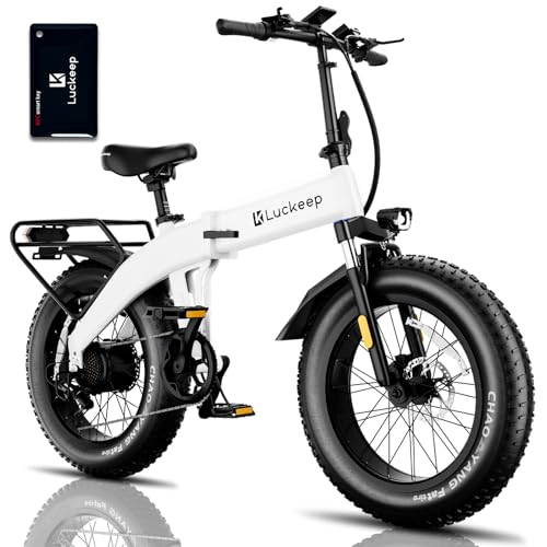 Luckeep Folding Electric Bike For Adults 1200W Peak Motor 28Mph 60 Miles 48V 720Wh Battery 20*4 Inch Fat Tire E-Bike Foldable Ebikes For Adults Electric Bicycle With Anti-Theft Alarm & Ul 2849 -White cover