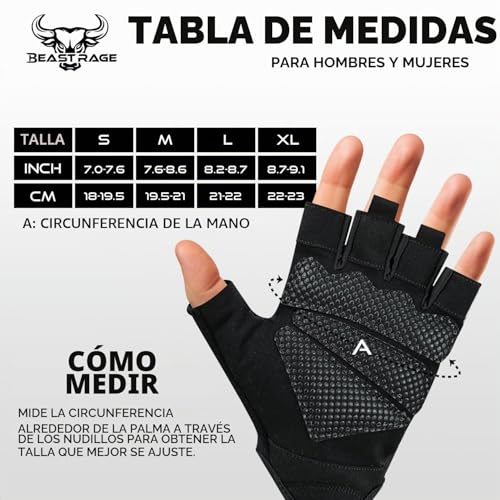 Beast Rage Guantes de Fitness parlevantamiento de Pesas para Hombres y Mujeres, Transpirables,Antideslizantes,Acolchados de Silicona,Guantes de Gimnasio Entrenamiento Ciclismo - Imagen 6