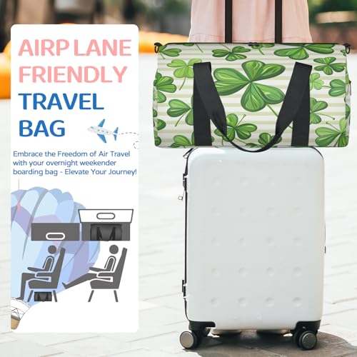 St.patrick's Day Travel Duffel Bag for Women and Men, Clover Branches Green Leaves Sport Tote Gym Bag Carry on Weekender Overnight Bags3