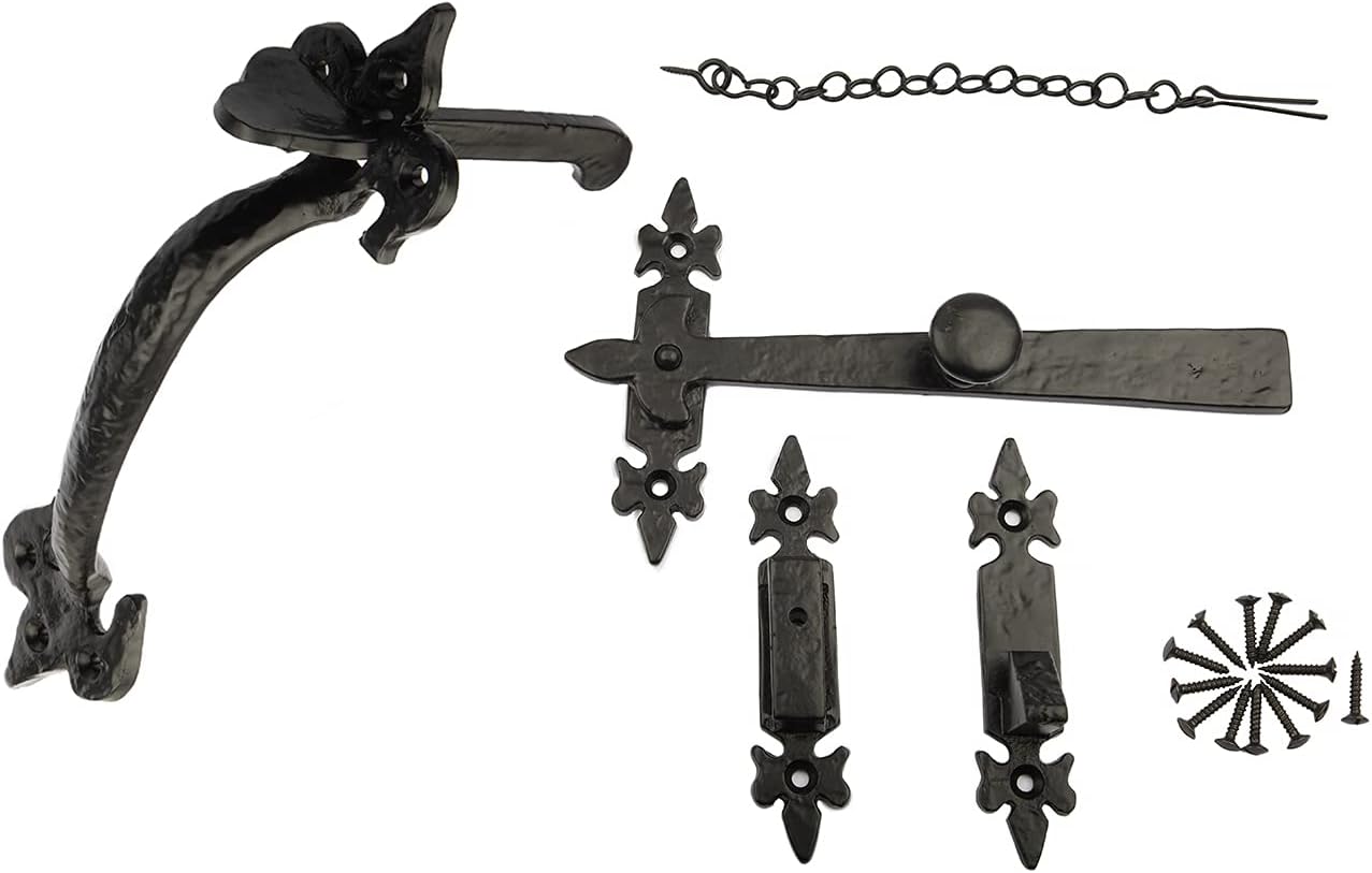 B&M - Set of Antique Black Fleur De LYS Thumb Latch Cast Iron 9'' - Cottage Country Suffolk Thumb Door Gate Latch 9 Inch - Image 5