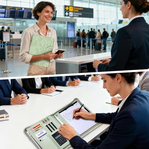 Leathario Schreibmappe A4 mit 5er Register DIN A4，Konferenzmappe mit 4 Ringbuch，Dokumentenmappe mit Reißverschluss，Griff，Klemmbrett,Ordner für Meeting, Business,Mappe für Schule, Uni