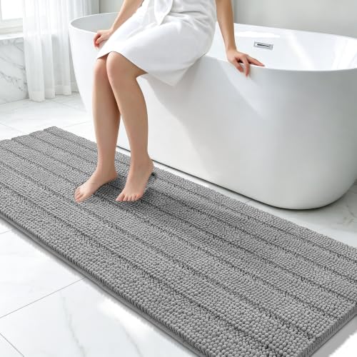 Bcoimo Bath Rug Mat,70x24 Chenille Non Slip Gray Long Bathroom Runner Rugs by Bcoimo - Used condition - US$45.83