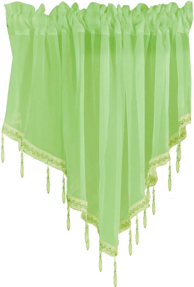 Molaxhome Lace Valance Swag Curtain 51 Inch Scalloped Sheer Curtain Panels with Crystal Beads - Image 3