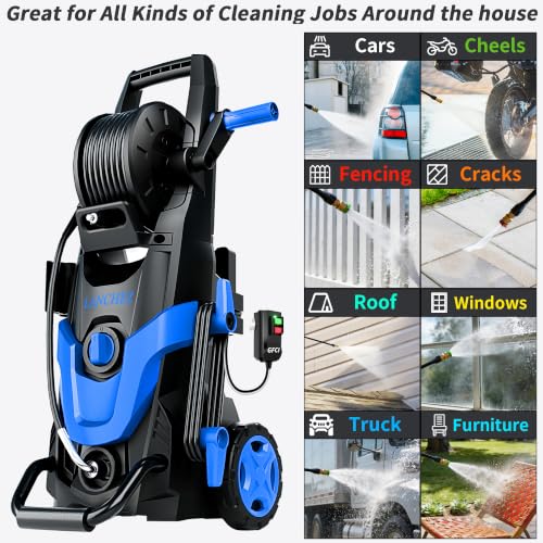 Image of 2026Upgraded 4800 MAX Pressure Washer w /5 Quick Connect Nozzles, 35ft Power Cord w /GFCI, Inlet Hose & Filter& Soap Tank for Cars /Driveways /Home Cleaning, Bright Blue
