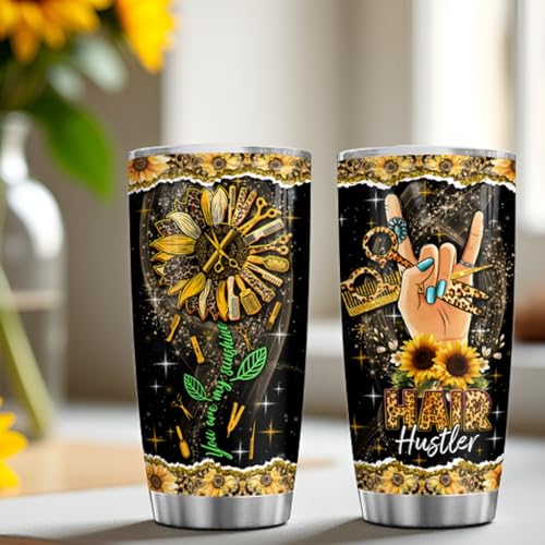 Hair Hustler Tumbler Hair Stylists Gifts You Are My Sunshine For Salon Owner 20oz Stainless Steel Tumblers Sunflower Gifts For Hairstylist Women Hairdresser gifts Hairdressing Cosmetology Cups - Thumbnail 5