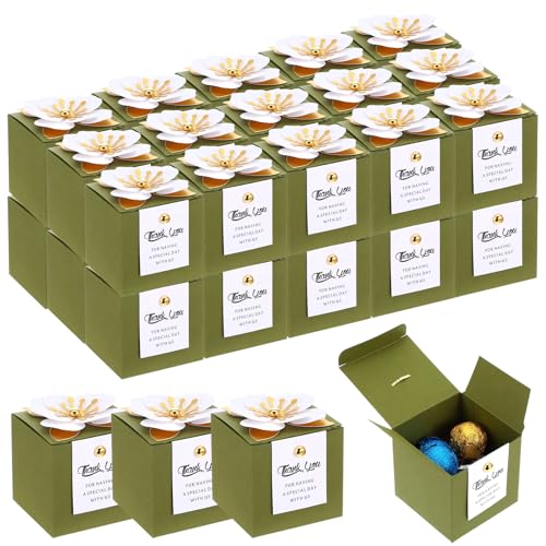 Boîte à dragées verte AojSup en papier avec carte pour invités de mariage et fête