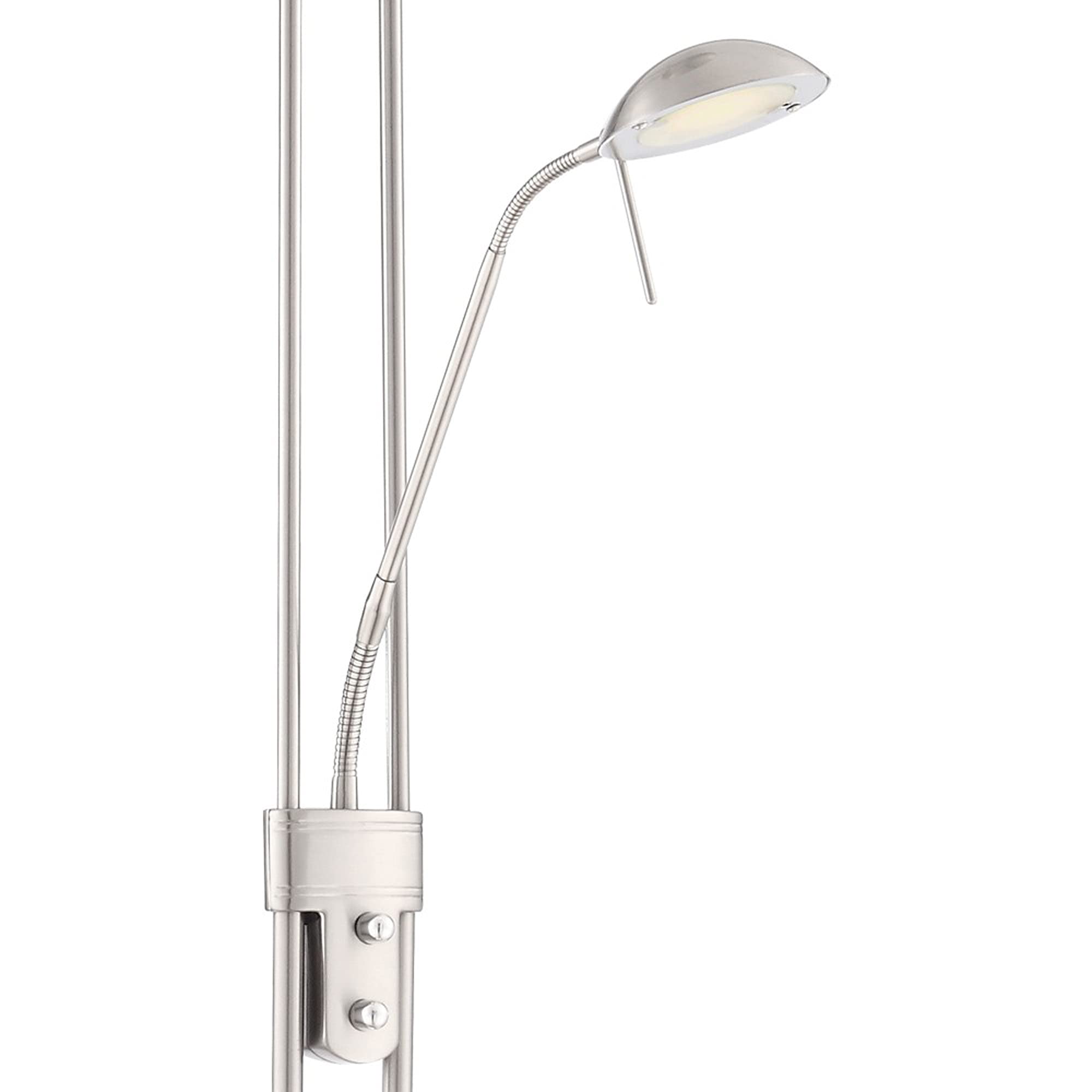 wonderlamp Lámpara de pie LED Olimpia color Níquel (18W+5W). Brazo flexible para lectura, Luz regulable.