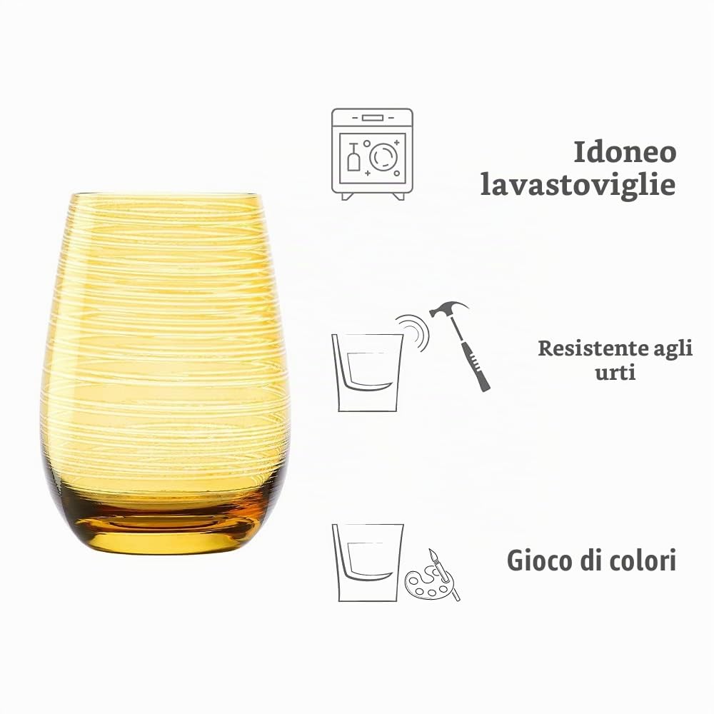 Stölzle Lausitz Bicchieri Acqua Twister Ambra – Set 6 Bicchieri 465 ml in Cristallo Senza Piombo – Bicchieri Moderni per Acqua Succo e Cocktail – Resistenti agli Urti e Lavabili in Lavastoviglie