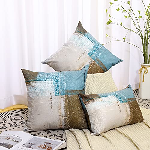 Set Of 2 Decorative Pillow Case Throw Pillows Covers For Couch Indoor Bed 18 X 18 Inch, Blue Brown Abstract Art Painting Home Sofa Cushion Cover Pillowcase Gift Bed Car Living Home #TOP3