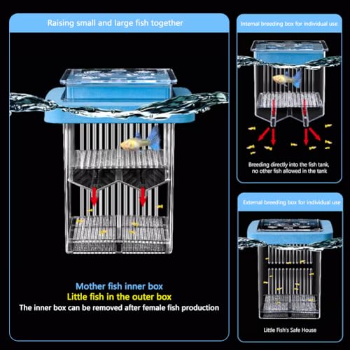 Image of La La Pet Floating Fish Breeding Box with Lid Parent Fish and Baby Fishes Aquarium Divider Hatching Box with Adjustable Floating Ring Transparent Incubator