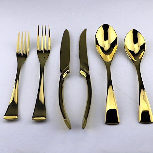Uniturcky Gold Stainless Steel Mirror Polished Flatware Set, Steak Knife Dinnerware Knife Fork Salad Fork Dessert Spoon 6-Piece, Service For 1 #TOP2