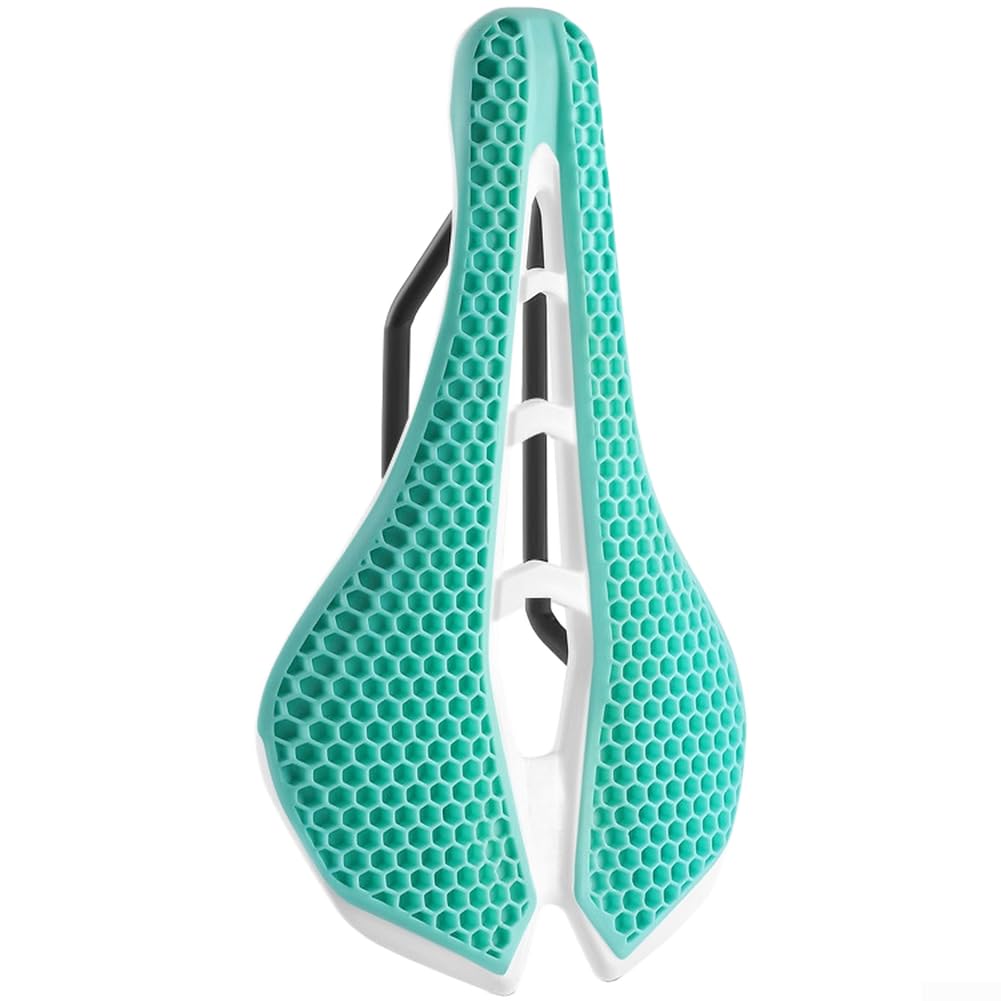 Hollow For Bike Saddle 3D For Honeycomb Seat Cushion 140mm Width Breathable Road Mountain For Bike Seat Lightweight 279g High-Carbon Rail For Easy Clean Black(Emerald Green)