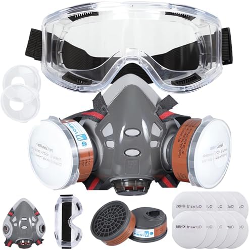 Juego de máscara antipolvo para vapores, arena, amianto, gas, ácido y amoníaco, con gafas protectoras, filtros de protección ...