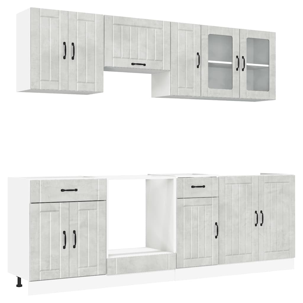 vidaXL 8-TLG. Küchenschrank-Set Lucca Betongrau Holzwerkstoff, Küchenzeile, Küchenschrank, Schrank, Hängeschrank, Spülenunterschrank, Küchenmöbel
