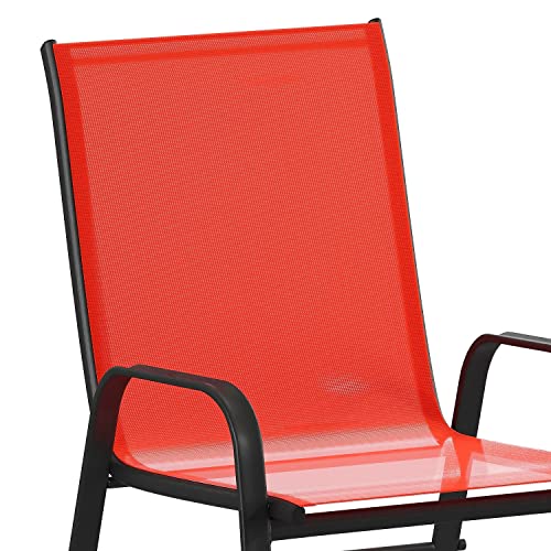 Flash Furniture 4 Pack Brazos Series Red Outdoor Stack Chair With Flex Comfort Material And Metal Frame #TOP5