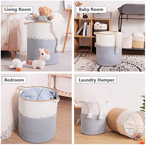 Large Rope Basket - Cotton Rope Storage Basket Blanket Basket Woven Baby Laundry Basket Drawstring Clothes Hamper Storage for Cloths Diaper Blanket Toy Towel 40(Dia) x 50(H) CM