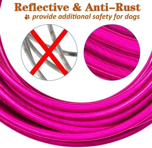 Dog Tie Out Cable, 15m Dog Chain for Outside, Dog Tie Out Cable for Dogs Heavy Duty, Dog Lead with Shock Absorbing Spring, Dog Tether for Camping, Yard, Beach