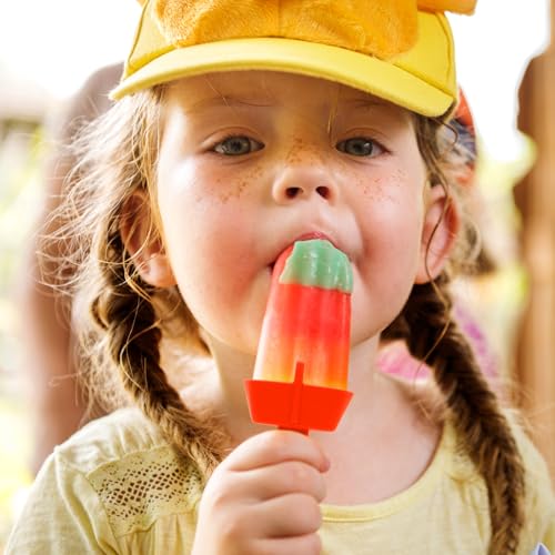 ZYNERY 4 Stück Silikon Eishalterung Kinder Wiederverwendbar Eis Tropfschutz mit Reinigungsbürsten und Aufkleber, Mehrfarbig Tropffreie Eis am Stiel Halterung Kinder