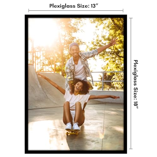 Image of Americanflat 13x18 Picture Frame with Polished Plexiglass - Streamline Collection - Thin Border Picture Frame for Wall Display - Hanging Hardware Included - Black