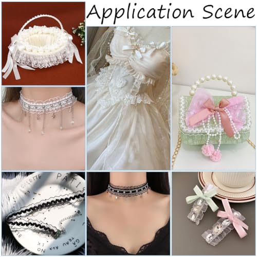 CABODYALS 25M Black White Lace Trims Elastic Ruffle Edge Ribbon Wave Strenchy Fabric Floral Tulle Embroidered Nylon Ribbons for Sewing Making Dress Clothes Applique Embellishment Diy Crafts - Image 4