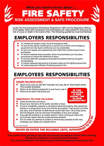 FIRE SAFETY POSTER A4 (297mm x 210mm) LAMINATED 400g The cle