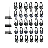 Retekess TA003 Silent Disco Headphone System, Wireless Silent Party Bundle, Comfort Fit, 3 Light Modes, DJ Headphones Professional for Music Events, School (3 Transmitters 30 Headphones)