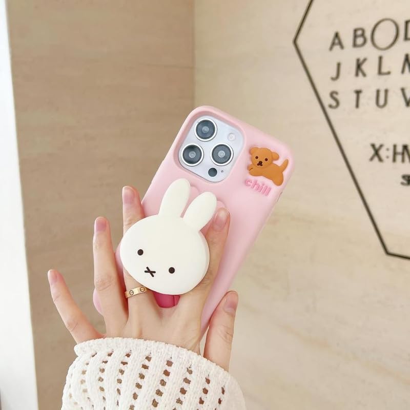 Image of COVERLY for iPhone 15 Pro Max 3D Miffies Bunny Cute Cartoon Case,Full Protective Case Kawaii Adorable Miffy Rabbit Pink Pop Case Holder Silicone Fashion Aesthetic Cover for Apple iPhone 15 Pro Max