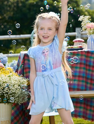 Image of Disney Princess Frozen Elsa Minnie Mouse Stitch Toddler Girl Romper With Skirt Overlay Summer Jumpsuit with Bow 2-6 Years