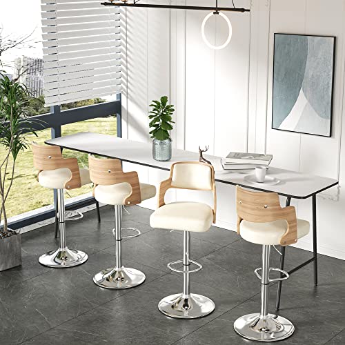 Miereirl Bar Stools Set Of 2 Morden Height Counter Bar Stools With Wood Back Thickened Seat Swivel Adjustable Stool Chair For Home Kitchen Island Beige #TOP3
