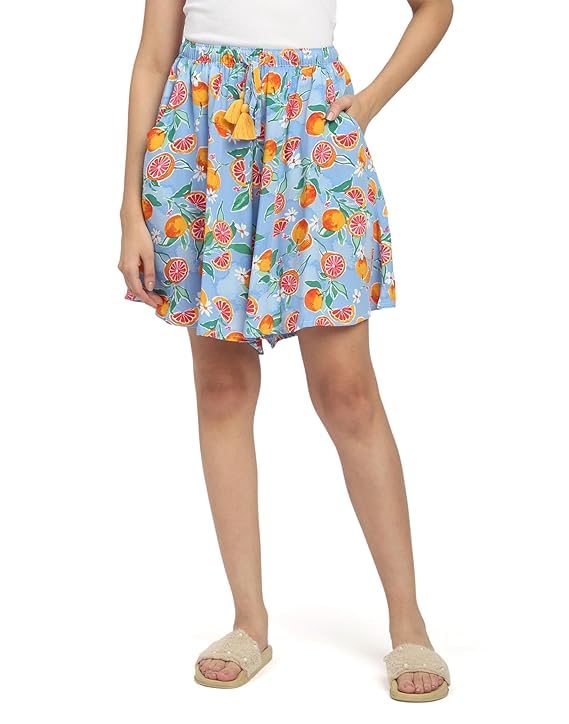 Image of B STORIES Women's Viscose Printed Lounge Culotte Shorts (Pack of 2)