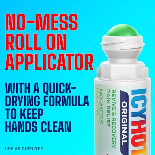 Image of Icy Hot Original Pain Relief No-Mess Roll-On Applicator, Lime & Mint, 2 oz. | Revive and recovery, fast-acting pain relief with 8% menthol for backaches, joints, muscle strains and arthritis