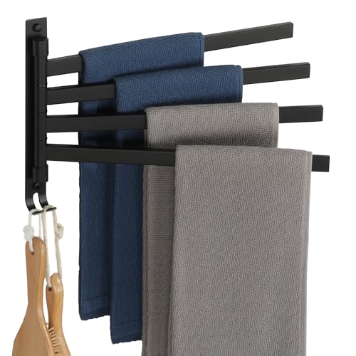 SAYAYO Porte Serviette avec 4 Barres 180° Rotatives, Support Sèche-Serviettes Mural en Acier Inoxydable SUS304, Idéal pour Salle de Bain et Cuisine, Noir...