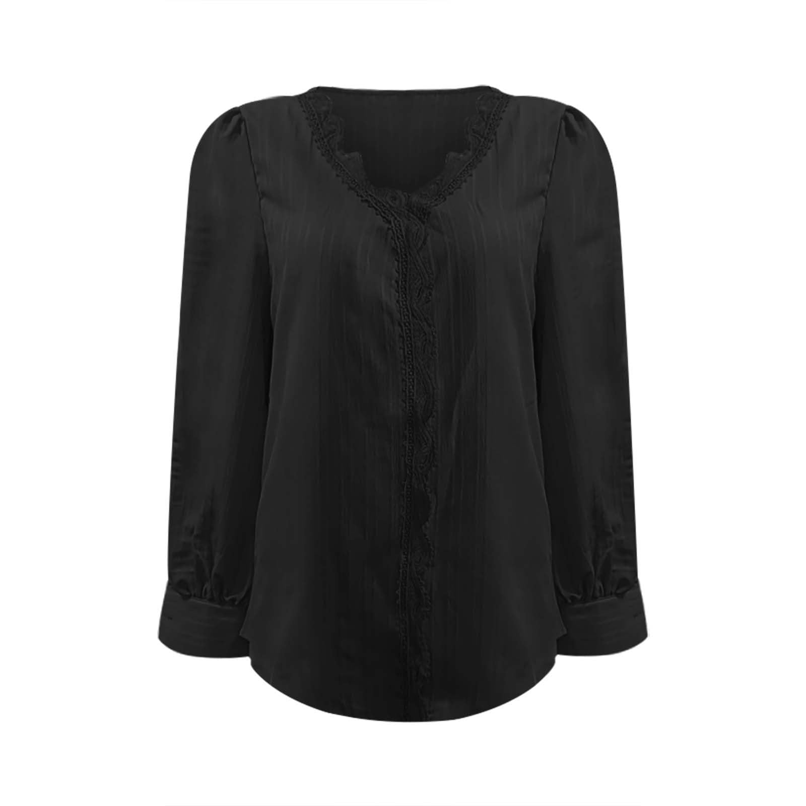 Long Sleeve Shirts for Women 2024 V Neck Lace Tops Business Casual Dressy Blouses Work Oversized Shirts Fall Clothes