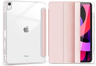 Hoidokly iPad Air 5th Generation Case iPad Air 4th/5th Clear Case 10.9 inch 2022 2020 (A2588/A2589/A2591/A2316/A2324/A2325/A2072) with Transparent Back/Pencil Holder/Auto Sleep (Pink)