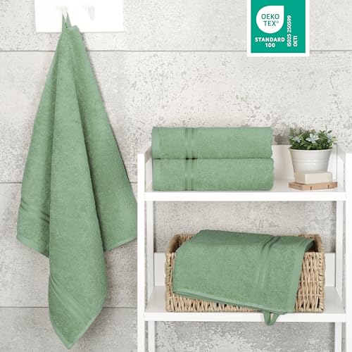 Hammetex Handtücher 50x100 cm 4er Set – 100% Baumwolle Frottier – Oeko-TEX Zertifiziert – Weich, Saugstark – mit Aufhänger, Salbeigrün