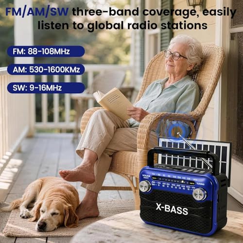 Radio portátil AM FM SW con Bluetooth 5.0 y panel solar miniatura 4