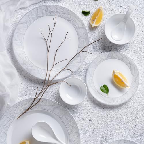 Image of Larah by Borosil 51pc Opalware Ivy Dinner Set for Family of 8 | Microwave & Dishwasher Safe Crockery Set for Dining & Gifting | Plates & Bowls