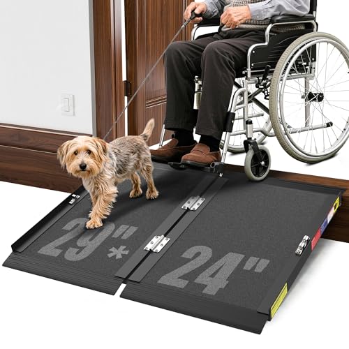 Support Way 2FT Portable Wheelchair Ramp with Quick-Lock Black Seamless Non-Slip Aluminum Folding Handicap Ramp Threshold Ramp for Doorways Wheel Chair Ramp for Home Steps Loading Dock Plates